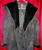 Womens G-III Long Black Leather Suede Jacket Coat L - $45.00