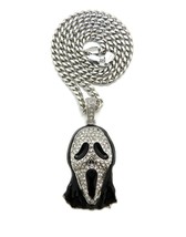 Scream Mask Pendant 5mm/18&quot;,20&quot;,24&quot;,30&quot;Stainless Steel Cuban Chain Necklace SRC9 - £18.21 GBP+
