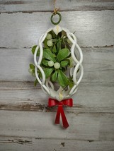 Vintage Plastic Mistletoe Ornament in Open Egg with Red Bow Christmas 4&quot; - £9.35 GBP