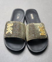 Michael Kors Shoes Womens Size 9 Glitter Chain Mesh MK Logo Pool Slides ... - $39.89