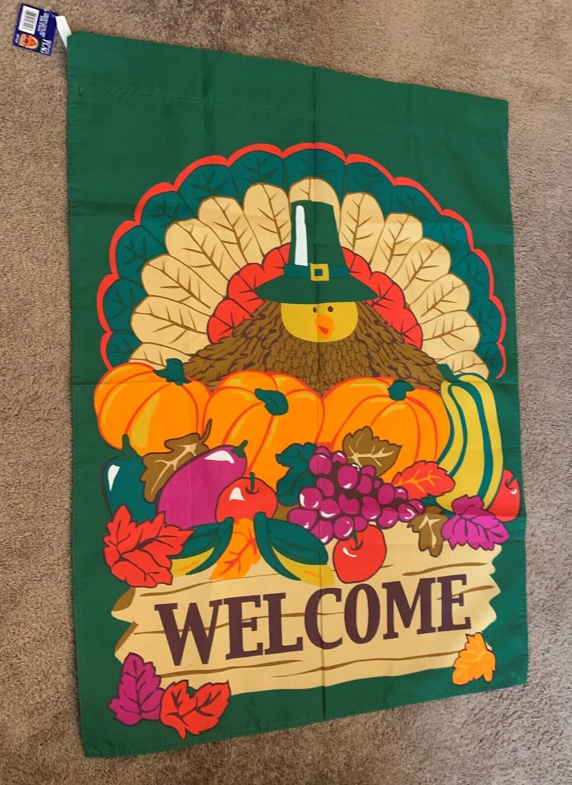 Thanksgiving Turkey Welcome Nylon Appliqued Garden Flag 28 x 40 Inch Brand New - $12.49