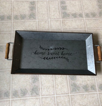 NEW  Home SWEET Home Galvanized Metal Tray w/ wood Handles Farmhouse Primitive - £14.62 GBP