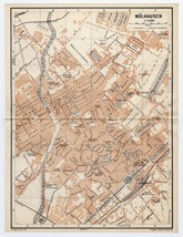 1911 Antique Map Of City Of Muelhausen Mulhouse Alsace France Germany - £16.85 GBP