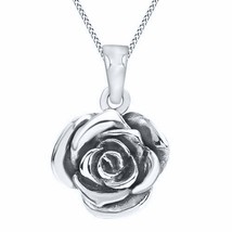 14k Placcato Oro Bianco Bello Bloomg Fiore Rosa Ciondolo Regalo di Natale - $71.97