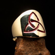 Excellent crafted Celtic Men&#39;s Ring Vesica Pisces red Triquetra Knot - $26.60