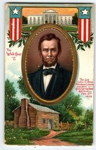 Abraham Lincoln The White House Log Cabin Home Postcard 1909 Germany Patriotic - £6.21 GBP