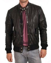 New Men&#39;s Genuine Lambskin Leather Jacket Black Slim Fit Motorcycle Jacket MJ126 - £93.90 GBP