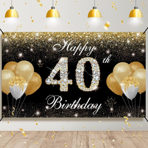 Happy 40Th Birthday Decorations for Men Women - Black Gold 40 Birthday Backdrop  - $29.62