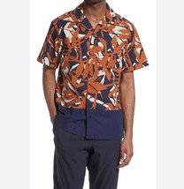 NN07 Men&#39;s Oliver Short Sleeve Button Up Navy Blue Abstract Print Pocket S NWT - £33.33 GBP