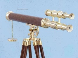 Polish Brass Telescope Nautical Floor Standing Telescope With Wooden Tripod - £144.21 GBP