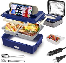Portable Heated Lunch Box 3-In-1 Portable Food Warmer W/2 Compartments Container - £44.81 GBP