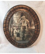 Antique Oval Wood Framed Picture Blacksmith 25&quot;x21&quot; Faux Handpainted Tig... - £116.54 GBP