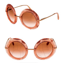 Dolce &amp; Gabbana 6105 Nude Pink Crystal Glitter Mirror Round Sunglasses DG6105 - £127.60 GBP