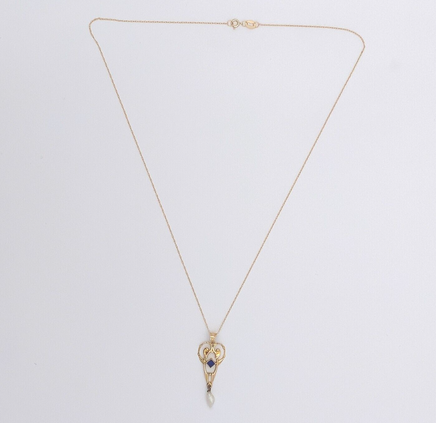 10k Yellow Gold Victorian Lavaliere Pendant with Blue Glass Pearl Drop (#J6438) Item image 6