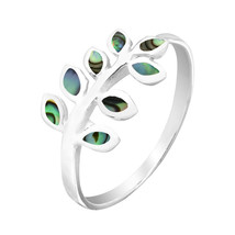 Peaceful Elegance Olive Branch w/ Abalone Shell Inlay Sterling Silver Ring-9 - £9.99 GBP