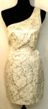 CREAM FLORAL PRINT W/SHEEN BODYCON DRESS MEDIUM ONE SHOULDER ABOVE KNEE ... - £14.75 GBP