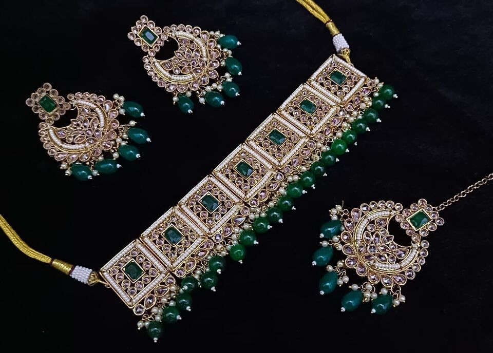Kundan Wear High Quality Muslim Punjabi Bridal Earrings Jewelry Necklace Set - £38.83 GBP