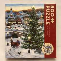 Cobble Hill Christmas puzzle Village Tree 500 pc snow sleigh winter holiday - $5.00