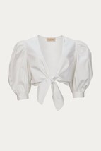 Adriana Degreas solid puff-sleeve cropped blouse in White - size M - $179.19