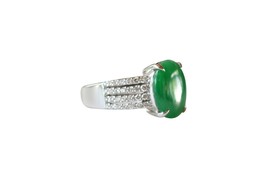 Fine Size 6.75 Round Imperial Jade Ring with 0.43ct Diamonds 18K Gold Band - £2,175.27 GBP