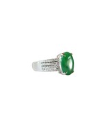 Fine Size 6.75 Round Imperial Jade Ring with 0.43ct Diamonds 18K Gold Band - $2,771.99