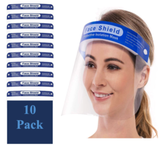 10 Pack Clear Full Face Shields/Face Masks Visor with Sponge Pad Adjustable Band - £9.58 GBP