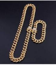 Iced Out Gold Diamond Shiny Chain &amp; Bracelet Choker - £39.95 GBP