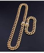 Iced Out Gold Diamond Shiny Chain &amp; Bracelet Choker - £39.50 GBP