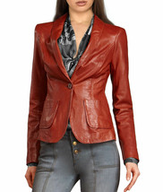 New Women&#39;s Genuine Soft Lambskin Leather Blazer Hot Slim fit Designer Brown - $118.75