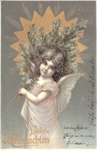 YOUNG ANGEL-FRÖHLICHE WEIHNACHTEN-HAPPY CHRISTMAS~1906 GILT EMBOSSED POS... - £13.91 GBP