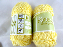 Knitting Boucle Yarn Yellow 50 Grams each 98% Acrylic, 2% Polyester Pair - £7.88 GBP