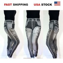 Women&#39;s Flower High Rise Stretch Slim Fit Faux Jean Denim Leggings, Gray... - £6.76 GBP