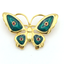 GIOVANNI butterfly brooch - 1.75&quot; gold-tone pin with metallic green &amp; red enamel - £10.39 GBP