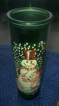 Vintage Green Glass Boy &amp; Snowman Winter Altar Candle 9&quot; tall Christmas Prayer - £11.98 GBP