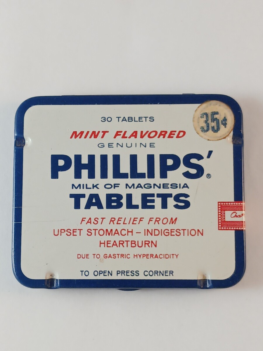 Vintage Phillips Milk Of Magnesia, 30 Tablets, Metal Tin Box, Medicine, Empty - $8.00