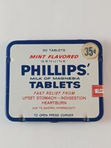 Vintage Phillips Milk Of Magnesia, 30 Tablets, Metal Tin Box, Medicine, Empty - $8.00
