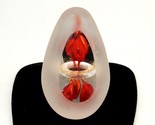 Svaja Glass Egg Paperweight, Frosted Cut-to-Clear, Abstract Red Flower, ... - $48.95