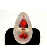 Svaja Glass Egg Paperweight, Frosted Cut-to-Clear, Abstract Red Flower, ... - £38.45 GBP