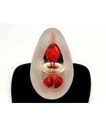Svaja Glass Egg Paperweight, Frosted Cut-to-Clear, Abstract Red Flower, ... - $48.95
