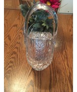 WEDDING BASKET CLEAR 13&quot; GLASS VASE VINTAGE FLORAL SMOOTH HANDEL - $31.10 CAD