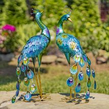 Zaer Ltd. Set of 2 Metallic Iron Peacock Outdoor Figurines (22&quot; Tall) - £84.14 GBP+