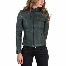 Jacket Leather Size Biker Womens Vintage Women&#39;s Real Ladies Motorcycle Green 12 - £85.15 GBP