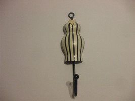Shabby Chic Wooden Black And White Striped Dress Wall Hook 7 Inches Long - $11.99