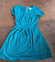 Dina Be Womens Teal Dress Fit Flare New sz S Lace Cap Sleeve - $24.95