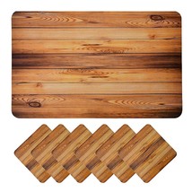 Beautiful Wooden Style PVC Dining Table Placemats with PVC Tea Coasters Set Of 6 - £19.21 GBP