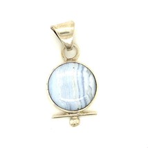 Vintage Sterling Signed 925 Silverworld Mexico Blue Lace Agate Round Pendant - £51.43 GBP