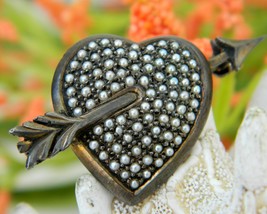 Sterling silver heart seed pearls vintage germany pin brooch thumb200