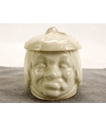 3&quot; White Ceramic Jar/Trinket Box, Simpleton Head Wearing Leaf Hat, Vintage - £23.07 GBP
