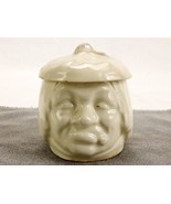 3&quot; White Ceramic Jar/Trinket Box, Simpleton Head Wearing Leaf Hat, Vintage - $40.01 CAD