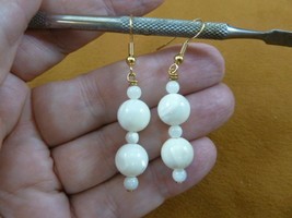 (EE-473-13) 10mm bead Mother of pearl gemstone bead dangle gold hook earrings - £9.74 GBP